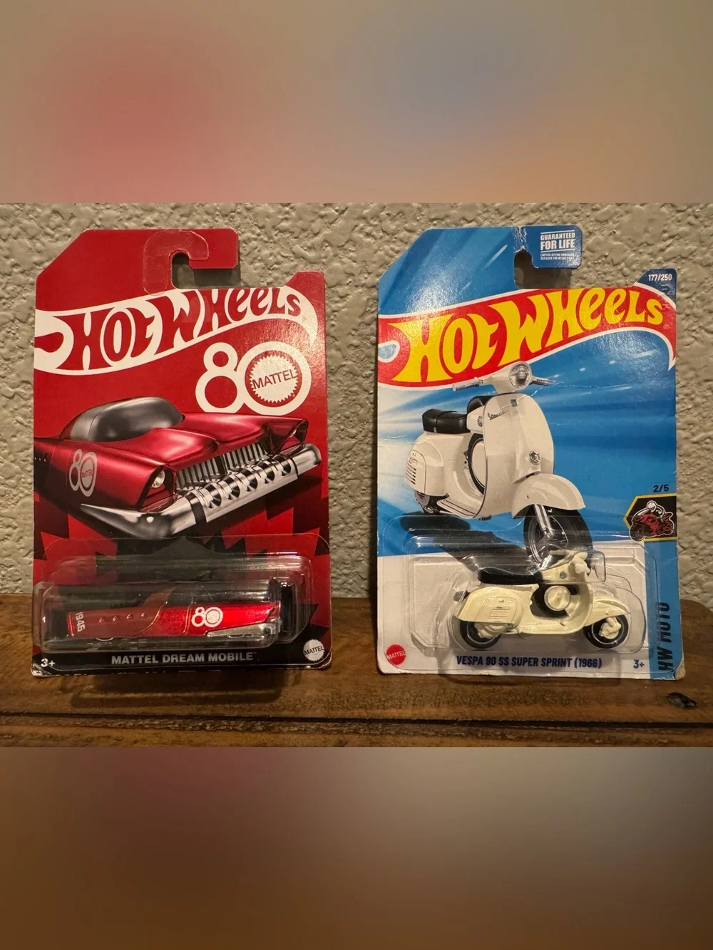 Mattel Hot Wheels Red Car & Cream Vespa Scooter Duo